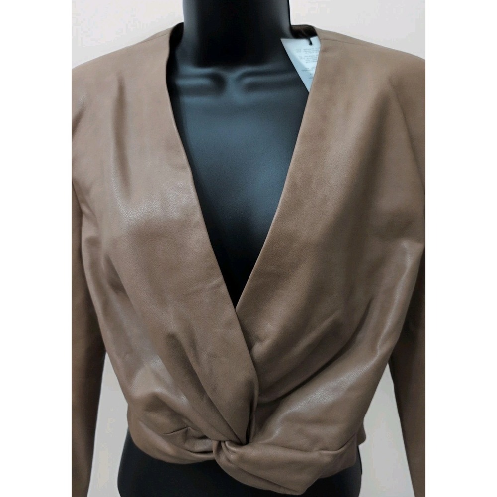 7 For All Mankind Women's Faux Leather Crop‎ Top Jacket Brown Size XS NWT